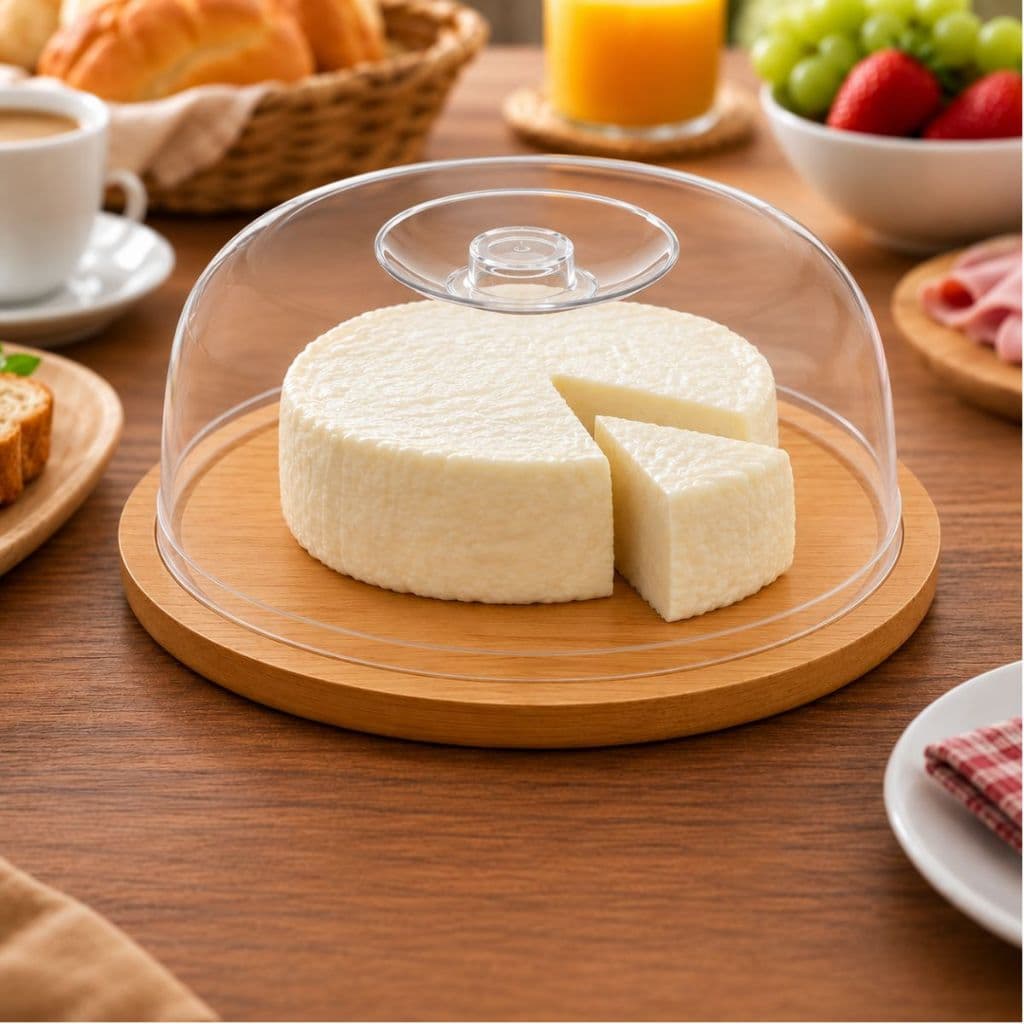 Porta Queijo Queijeira madeira com tampa acrílica 19cm Mesa Posta café da manhã