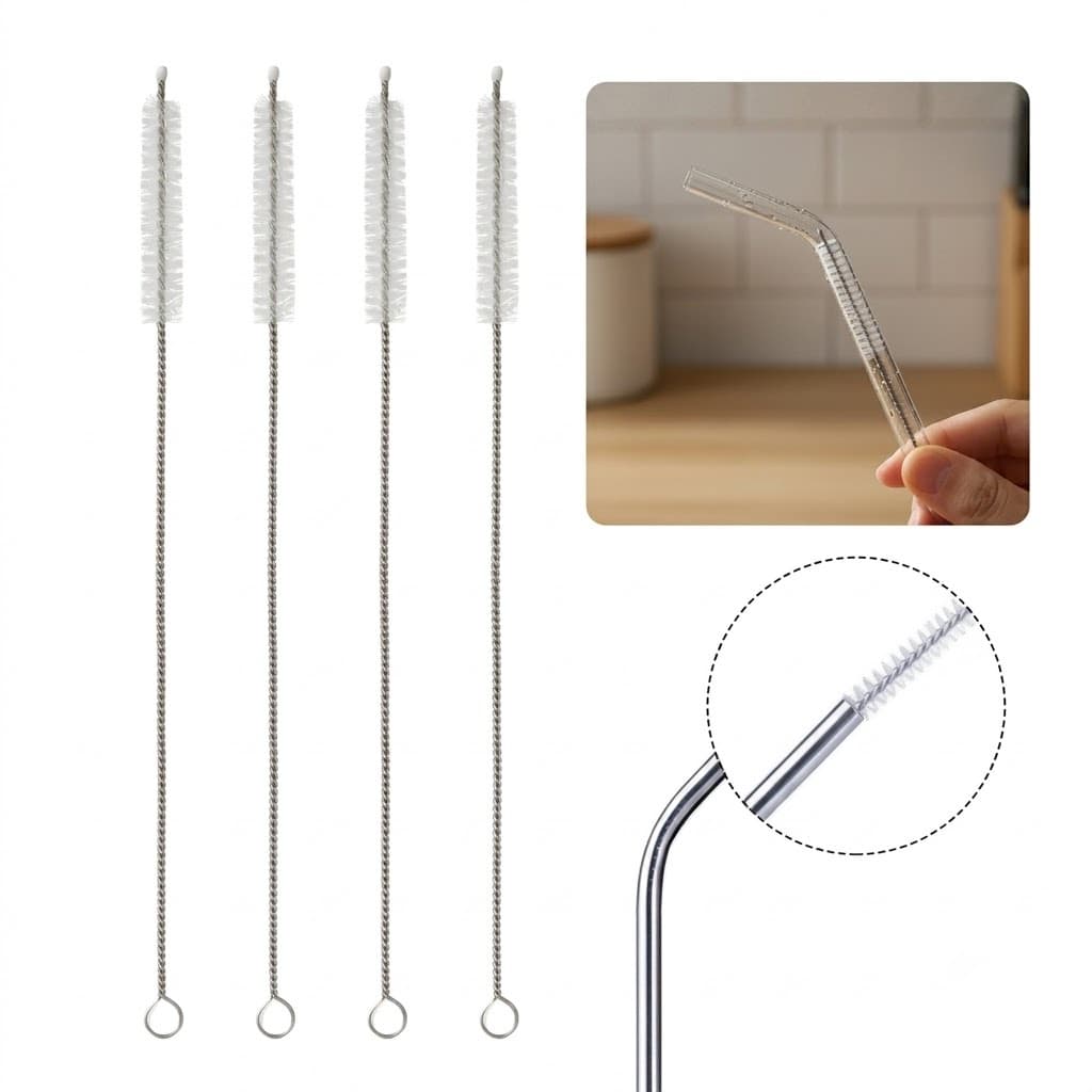 Kit Escova Limpeza Canudo Flexível Escovinha Longa para Garrafa Squeeze Copo Térmico Tubos Multiuso Ecológico