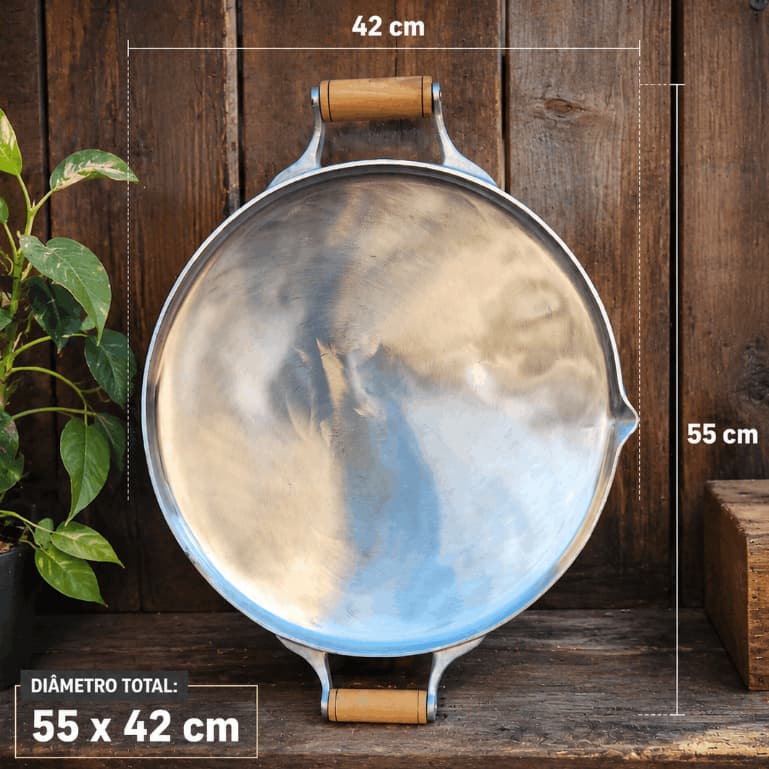 Frigideira Picanheira Grande 55 x 42 cm PREMIUM Tipo Tacho/Disco com Biqueira em Alumínio Batido