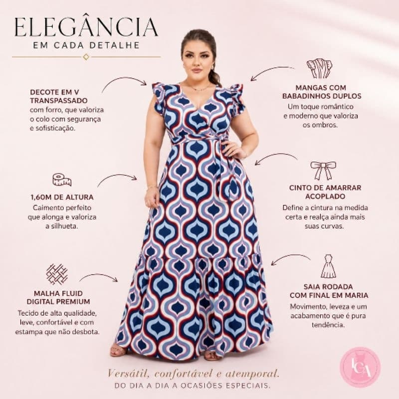 Vestido Longo Feminino Estampado Moda Evangélica Saia Três Marias Gola Transpassada Forro Malha Fria