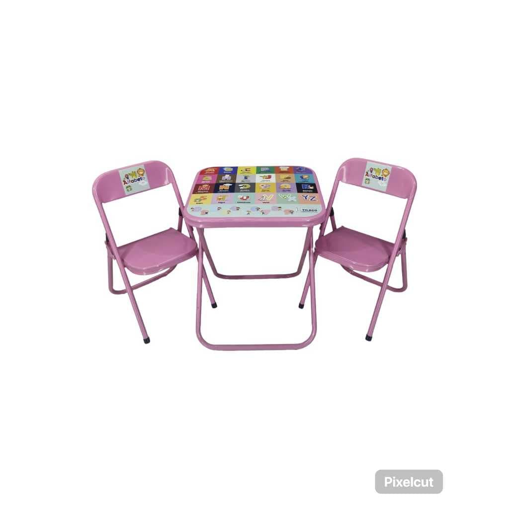 Mesa Infantil com 2 Cadeiras Dobráveis em Aço Reforçado Conjunto Infantil