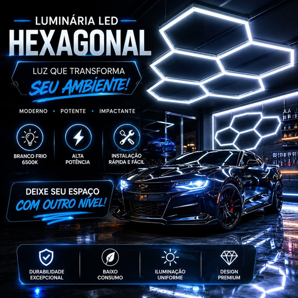 Luminária Colmeia LED Profissional 3 Cores, Bivolt, 5 Células para Estética Automotiva