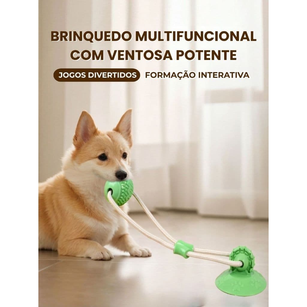 Brinquedo Interativo para Cachorro Pet Corda Mordedor com Ventosa Push Ball Resistente