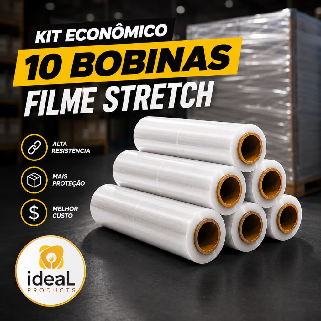 Kit 10 Bobinas Filme Stretch Transparente 50cm x 30 micras - 400 metros por bobina - Atacado