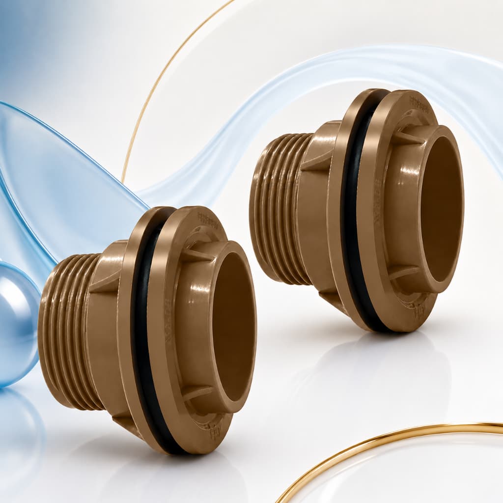 Kit 2 Adaptador com Flange Caixa D'água 3/4 25mm Multilit Soldável Anel Vedação Conexão PVC Marrom