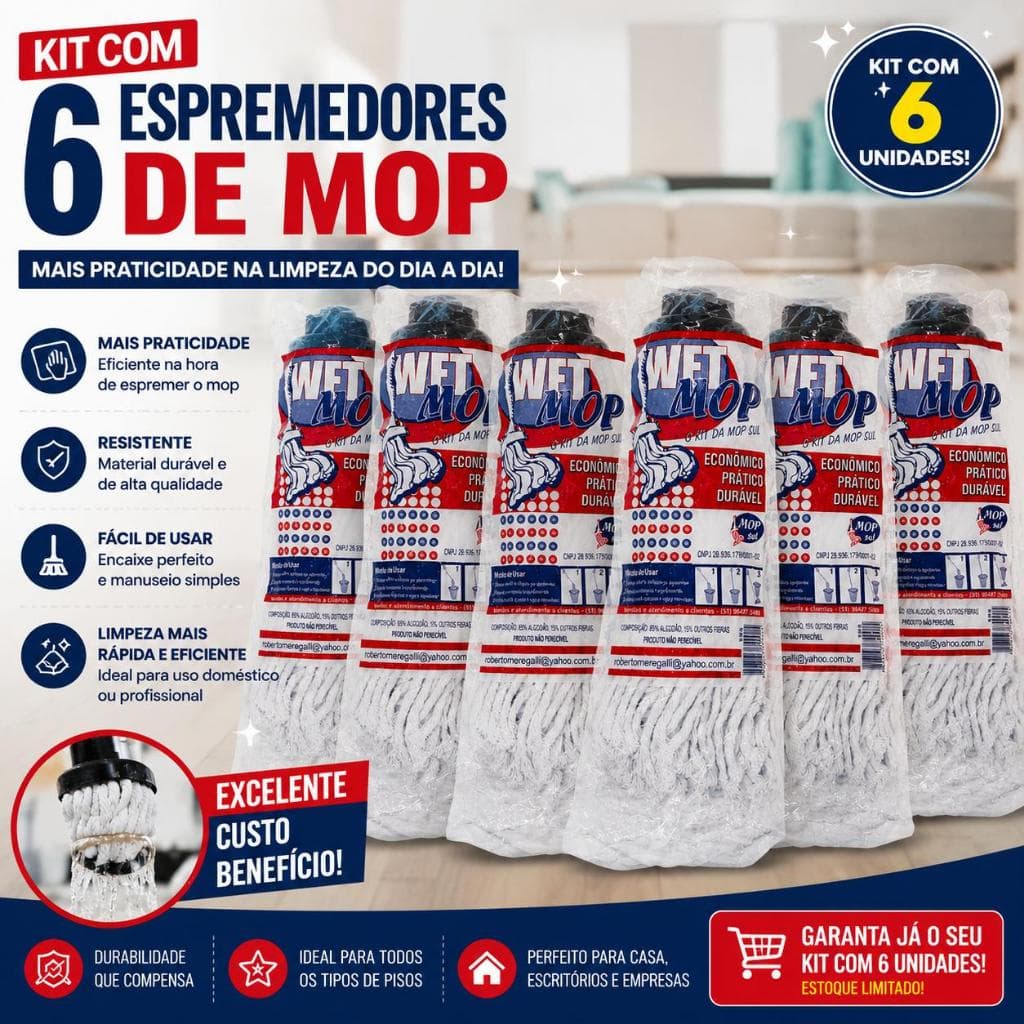 Refil Esfregão Bruxa Mop Rosca Universal Algodão 6un