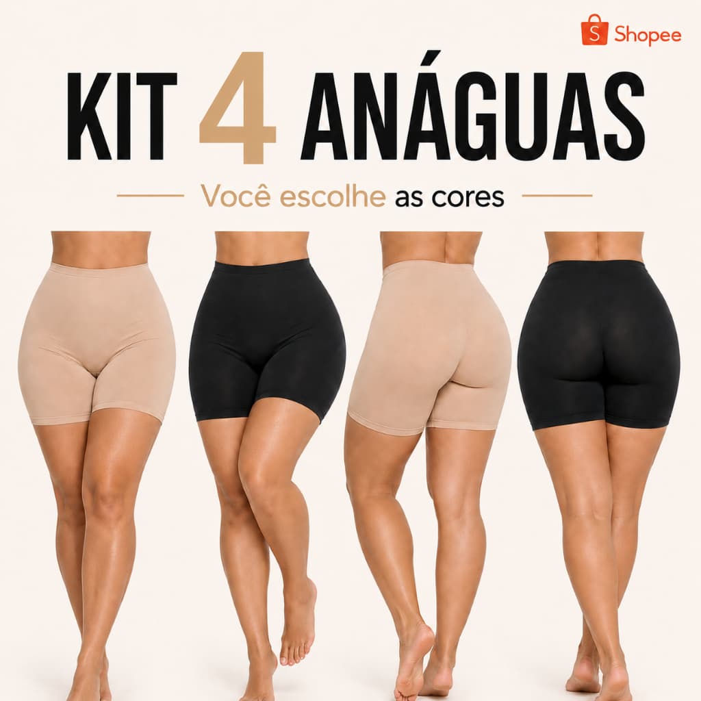 Kit C/ 4 short segunda pele anágua liso para vestir por baixo da roupa feminino