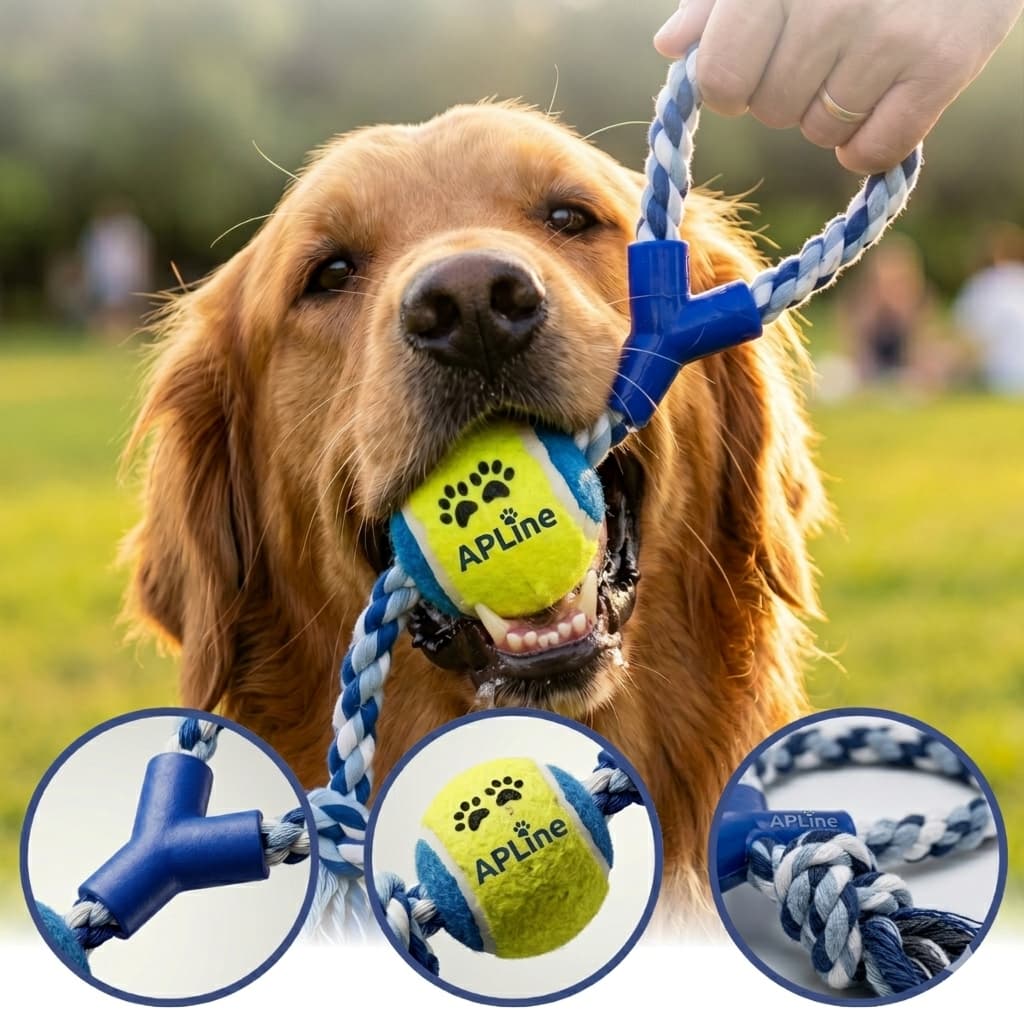 Brinquedo Corda Com Bola Azul Para Cães Resistente Interativo Antiestresse Enriquecimento Ambiental Alivia Ansiedade Est
