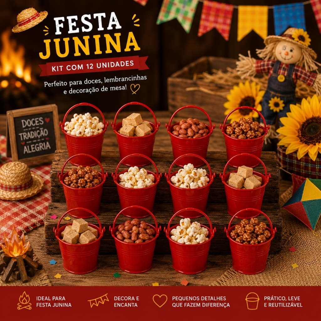 Mini Baldinho Kit 12 Lembrancinha Festa Infantil Chá de Bebê Fazendinha Casamento Mimos