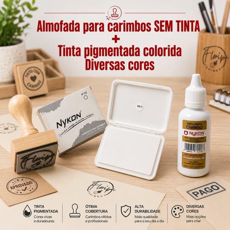 Almofada para Carimbos Sem Tinta + Tubo de Tinta Colorida 30ml – Diversas Cores