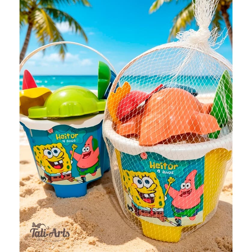 7 Baldes de Praia - Bob Esponja | Baldinhos de Praia PERSONALIZADO | Tema da sua festa | Lembrancinha Personalizada