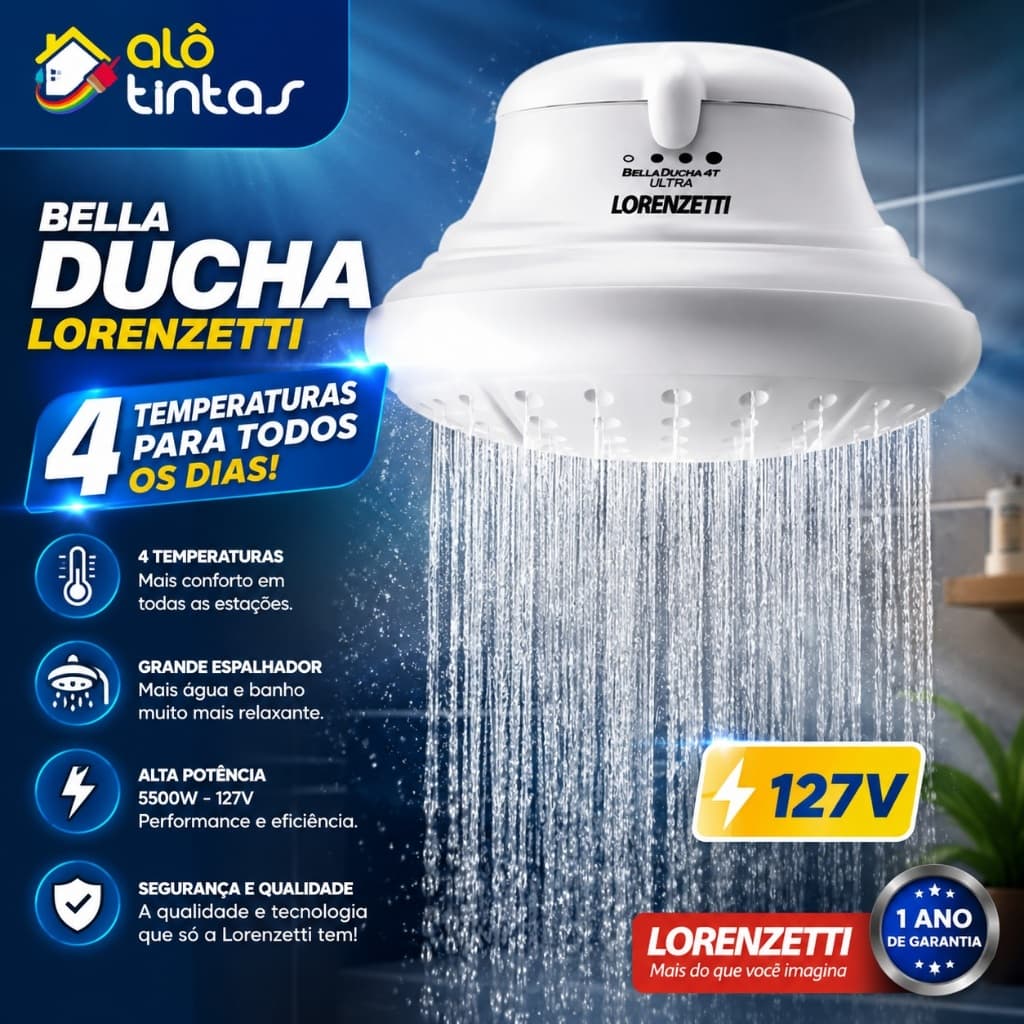 Chuveiro Elétrico Bella Ducha 4T Lorenzetti 127V 5500W Branco