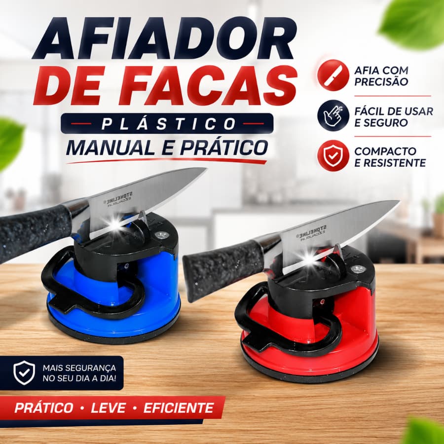 AFIADOR DE FACAS PLÁSTICOMANUAL E PRÁTICO