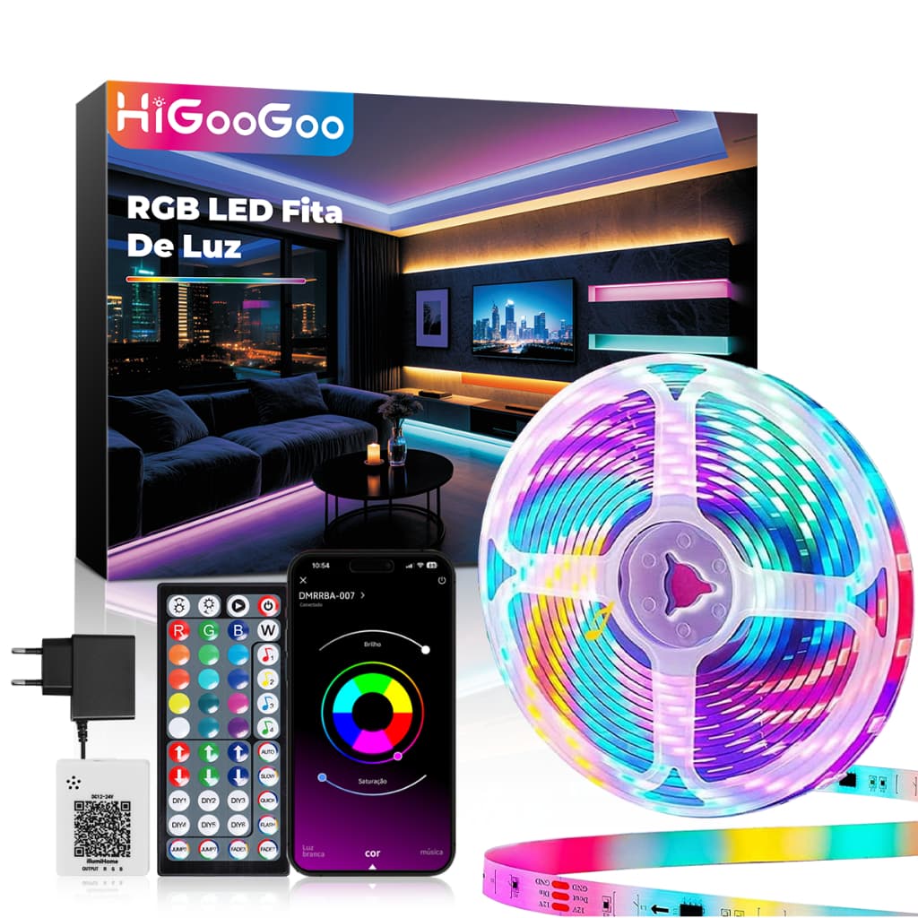 HiGooGoo Fita LED RGB 10M 20M 30M 40M com APP e Controle Remoto Sincroniza Música Decoração Casa