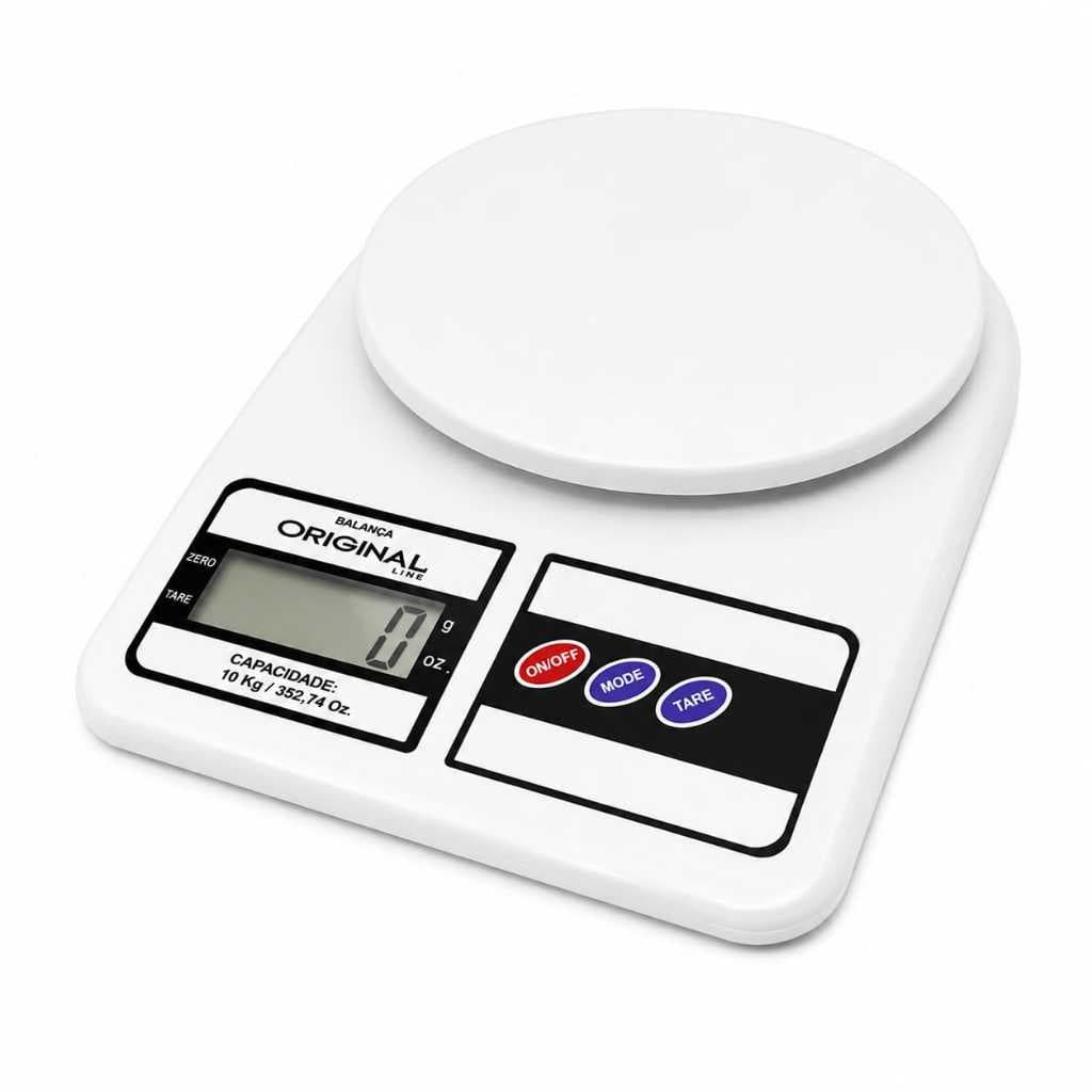 Balança Digital de Cozinha original line 10kg Alta Precisão 1g LCD Função Tara Eletrônica Culinária Branca