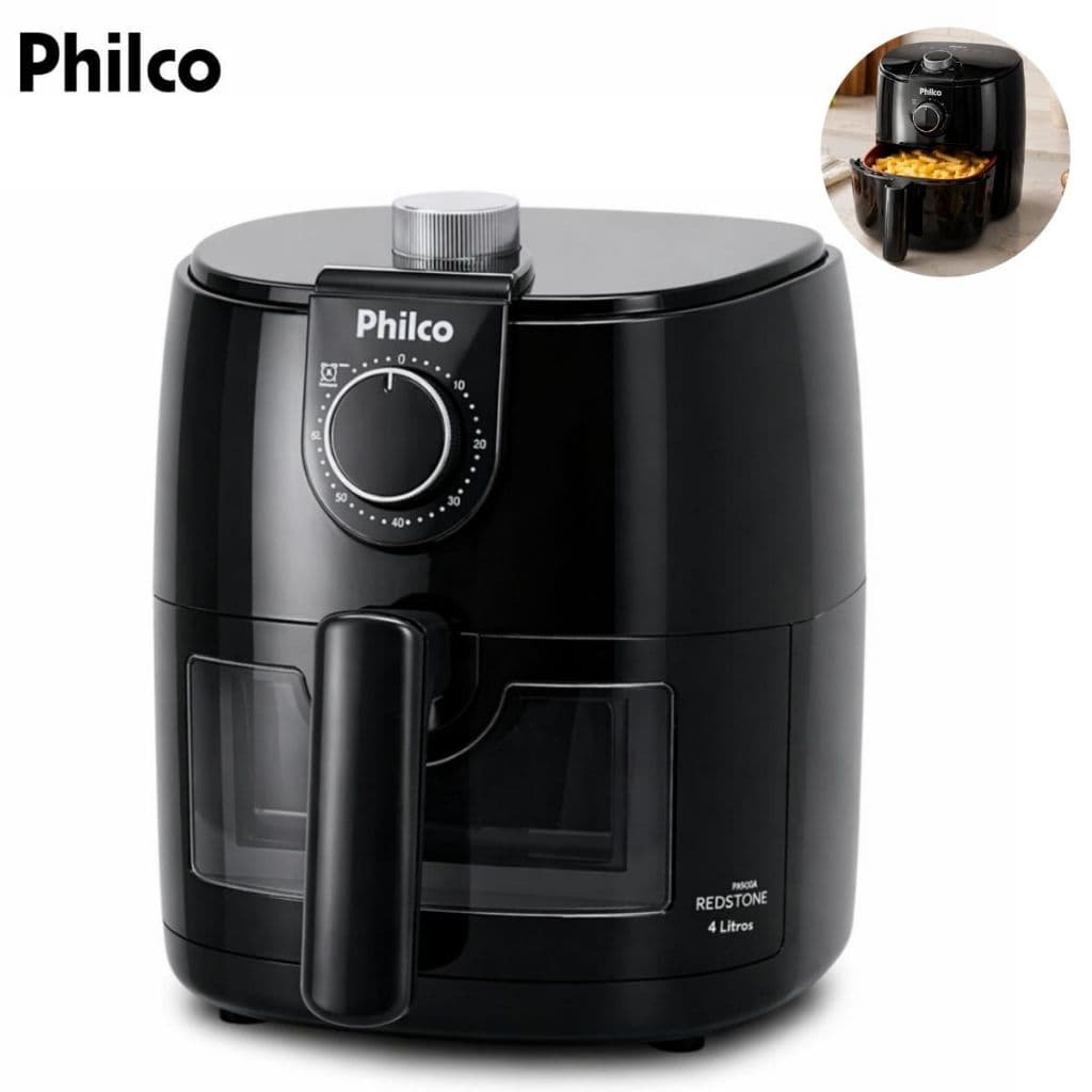 Air Fryer Philco 4 Litros 1500W sem Óleo Revestimento Redstone Antiaderente e Visor Glass - PAF40A