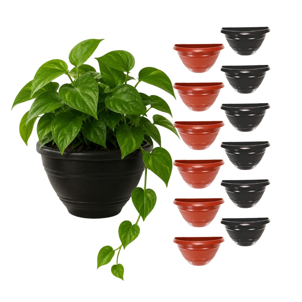 Vaso de Parede 1000 ml Preto Marrom Meia Lua de Plastico Flores e Plantas Horta Jardim Vertical