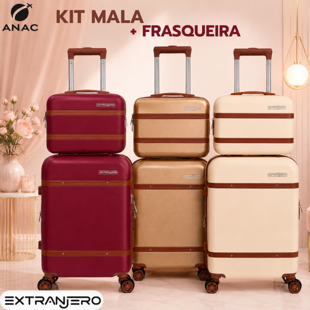 Mala de Bordo + Frasqueira 10kg - 8kg Expansível Cadeado TSA Roda 360 Frasqueira