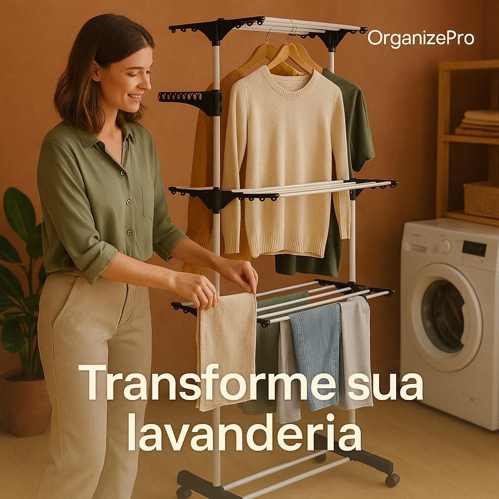 Varal de Chão com 3 Andares e Cabideiro para Lavanderia