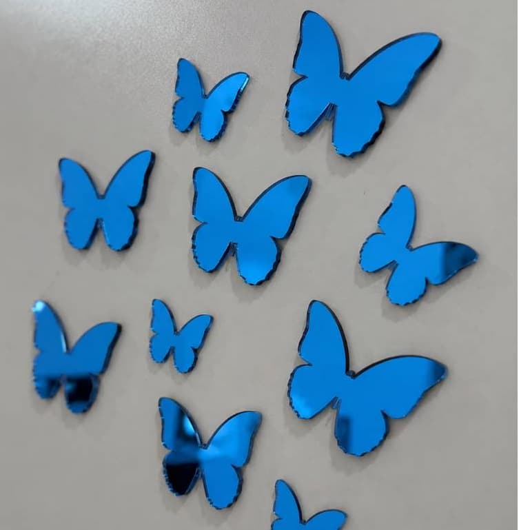 Borboletas Decorativas Acrílico Espelhado 6cm de largura Azul