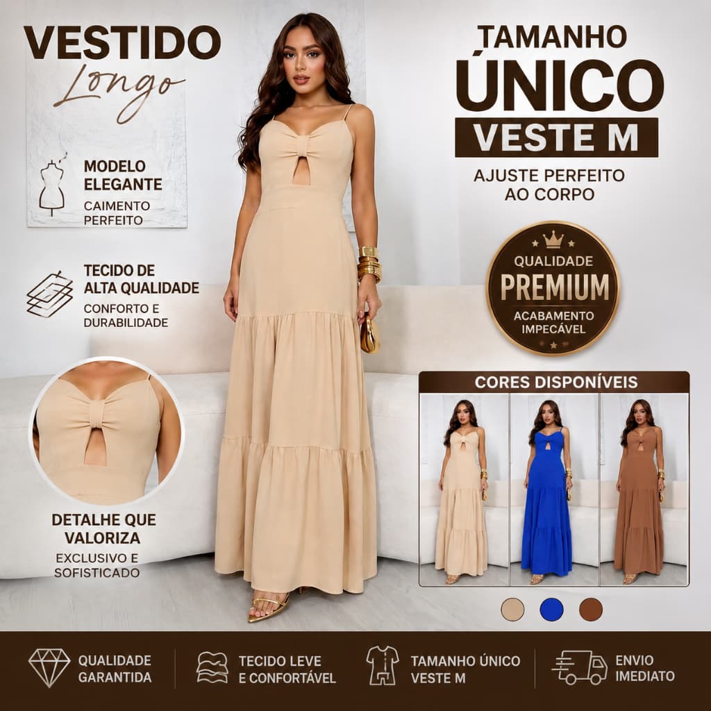 Vestido Longo Feminino Moda Verão Alça Fina Elegante Tamanho Único Veste do M ao GG - Envio Imediato !!!