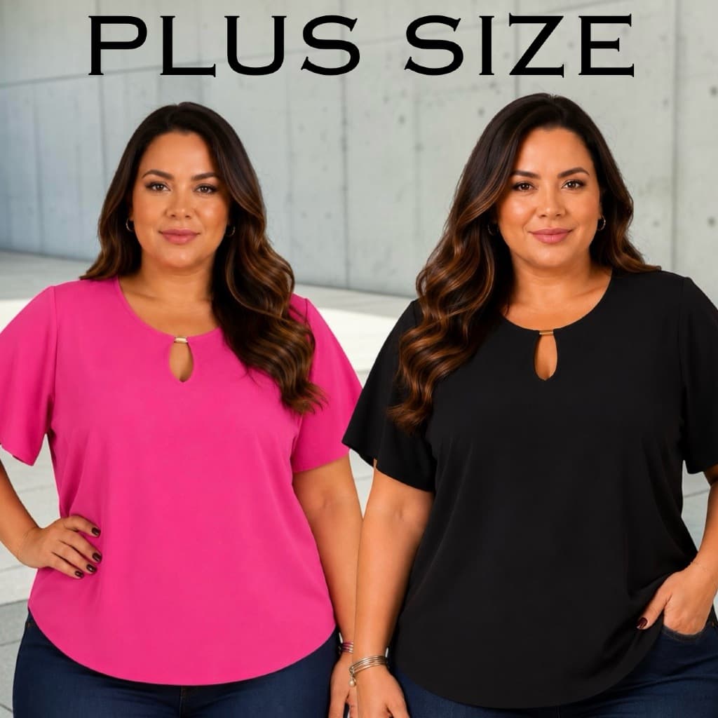 BLUSA PLUS SIZE FEMININA SOLTINHA MANGA CURTA CONFORTAVEL FRESQUINHA GG G1 G2 G3