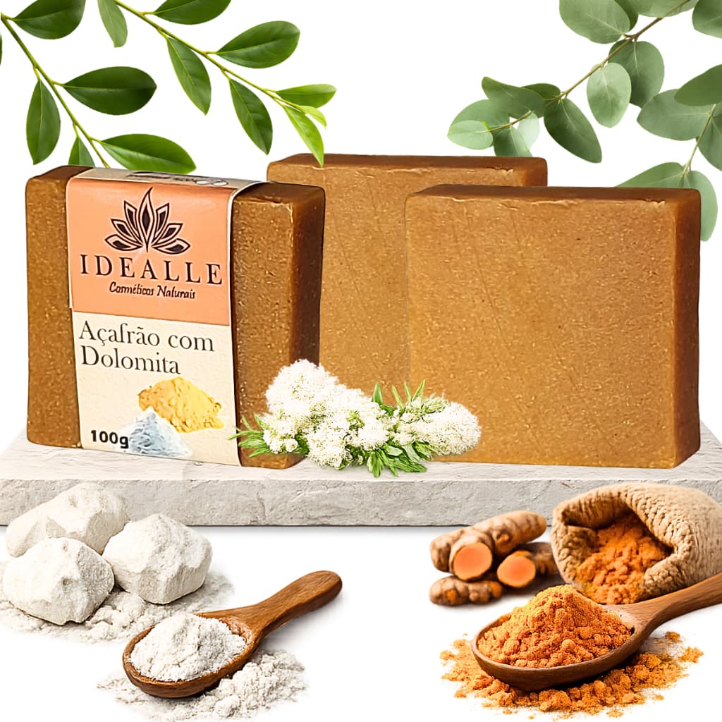 Kit 2 Sabonete Idealle Açafrão Dolomita Melaleuca Depilatório Natural