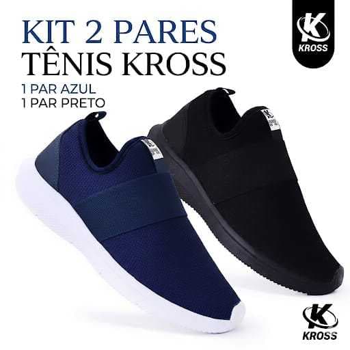 Kit 2 Pares Tênis Kross Marinho Meia Feminino Slip On Casual Leve Academia Caminhada Antiderrapante