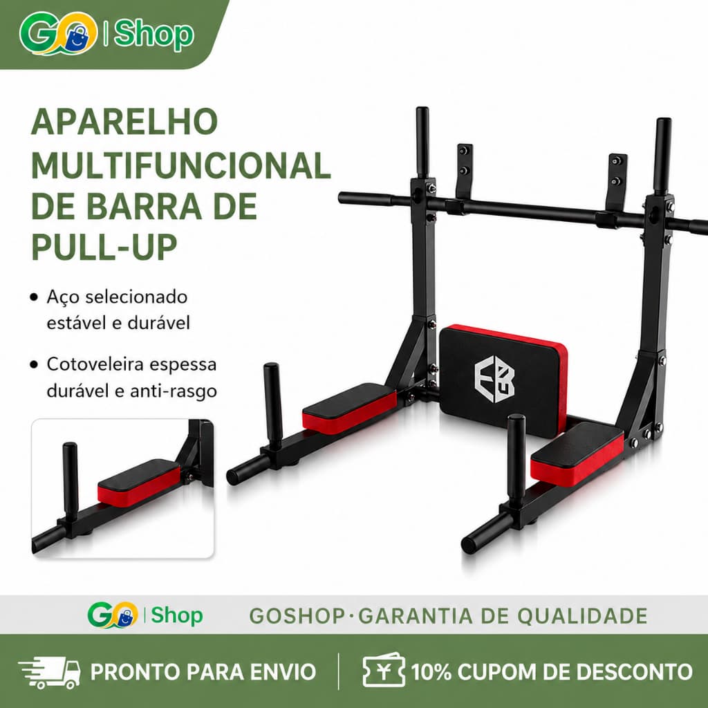 GOSHOP Barra Horizontal Parede 94cm Musculação Crossfit Pull-up Chin-up Tríceps Paralelas Carga 200kg Fitness