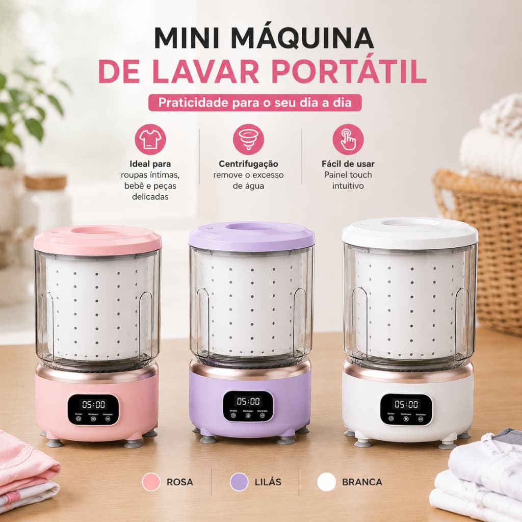Mini Máquina de Lavar Portátil para Roupas Íntimas, Bebê e Peças Delicadas