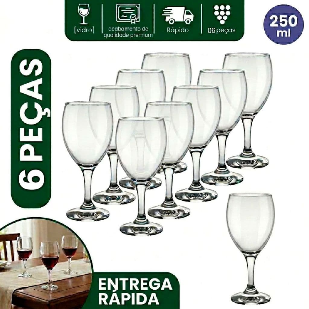 Kit Jogo de 6 Taça Windsor Vinho Tinto 250ml