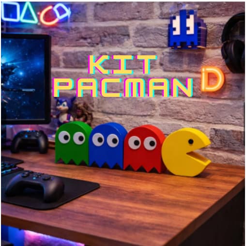 Kit Pac-man Decorativos Anos 80 Geek 4 Peças feita em 3D Presente Criativo Dia dos Pais