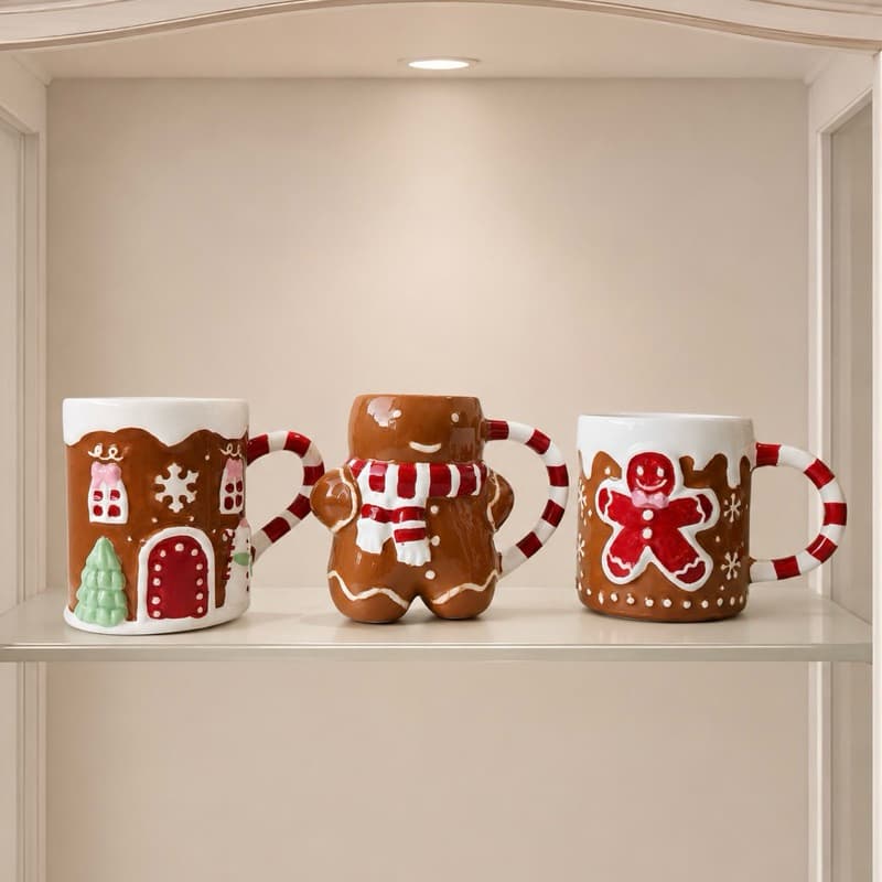 Caneca de Cerâmica Xícaras Divertidas de Natal Papai Noel Soldadinho Quebra-Nozes Biscoito de Natal Gingerbread