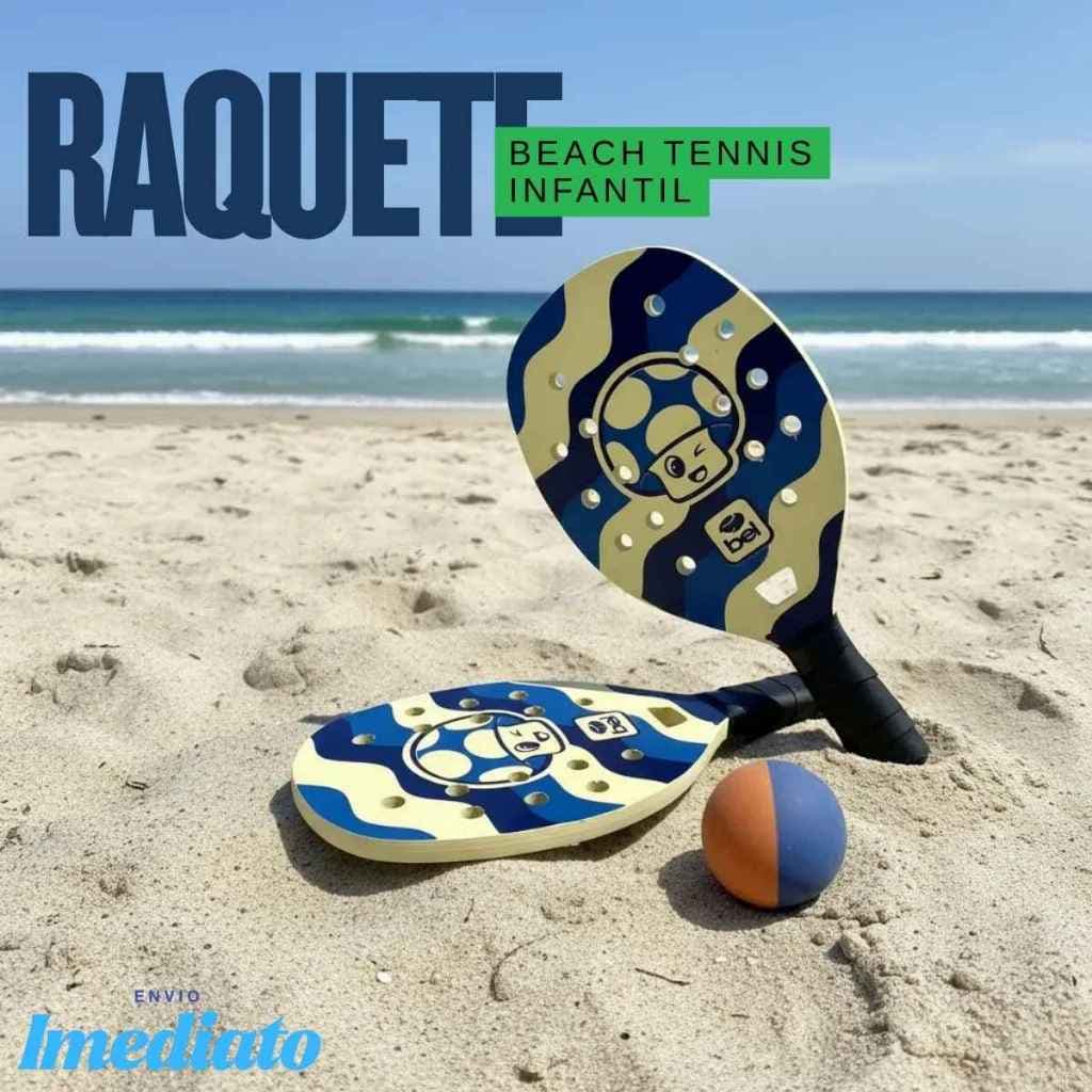 kit 2 raquetes beach tennis com bola infantil reforçado esporte lazer praia diversão belfix cogumelo