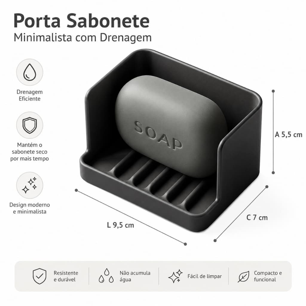 Saboneteira Porta Sabonete com Drenagem Minimalista para Banheiro Pia Lavabo Moderna