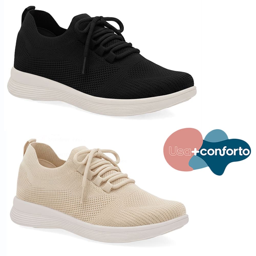 Tênis Feminino Usaflex Slip On Tecido Tricot Com Cadarço