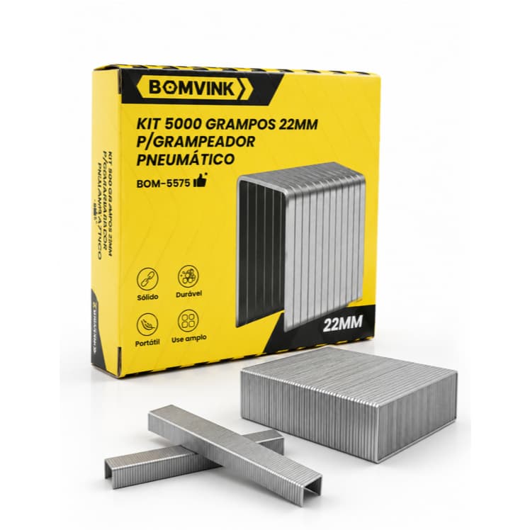 Kit 5000 Grampos 22mm Grampeador Pneumatico Bateria Eletrico
