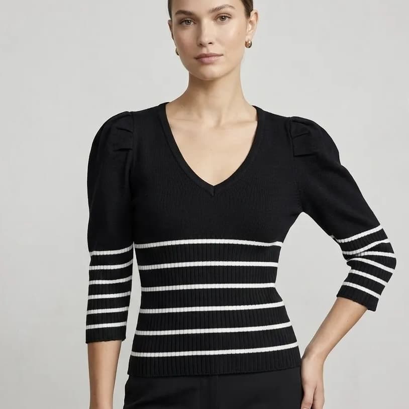 Blusa Feminina Tricô Modal Manga Curta Listrada Veste Tamanho P Envio Rápido