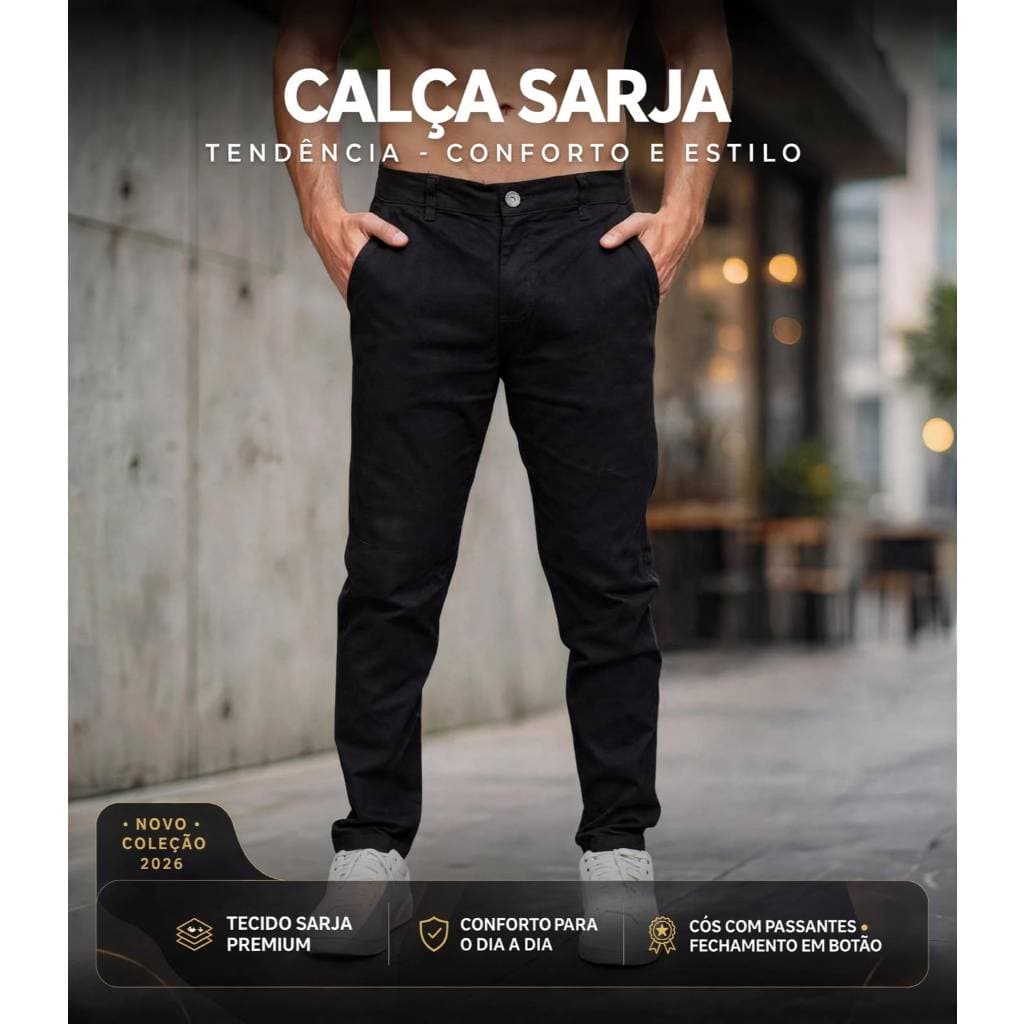 Calça Sarja Preta Masculina Indispensável Moda Homem Elegante Promoção