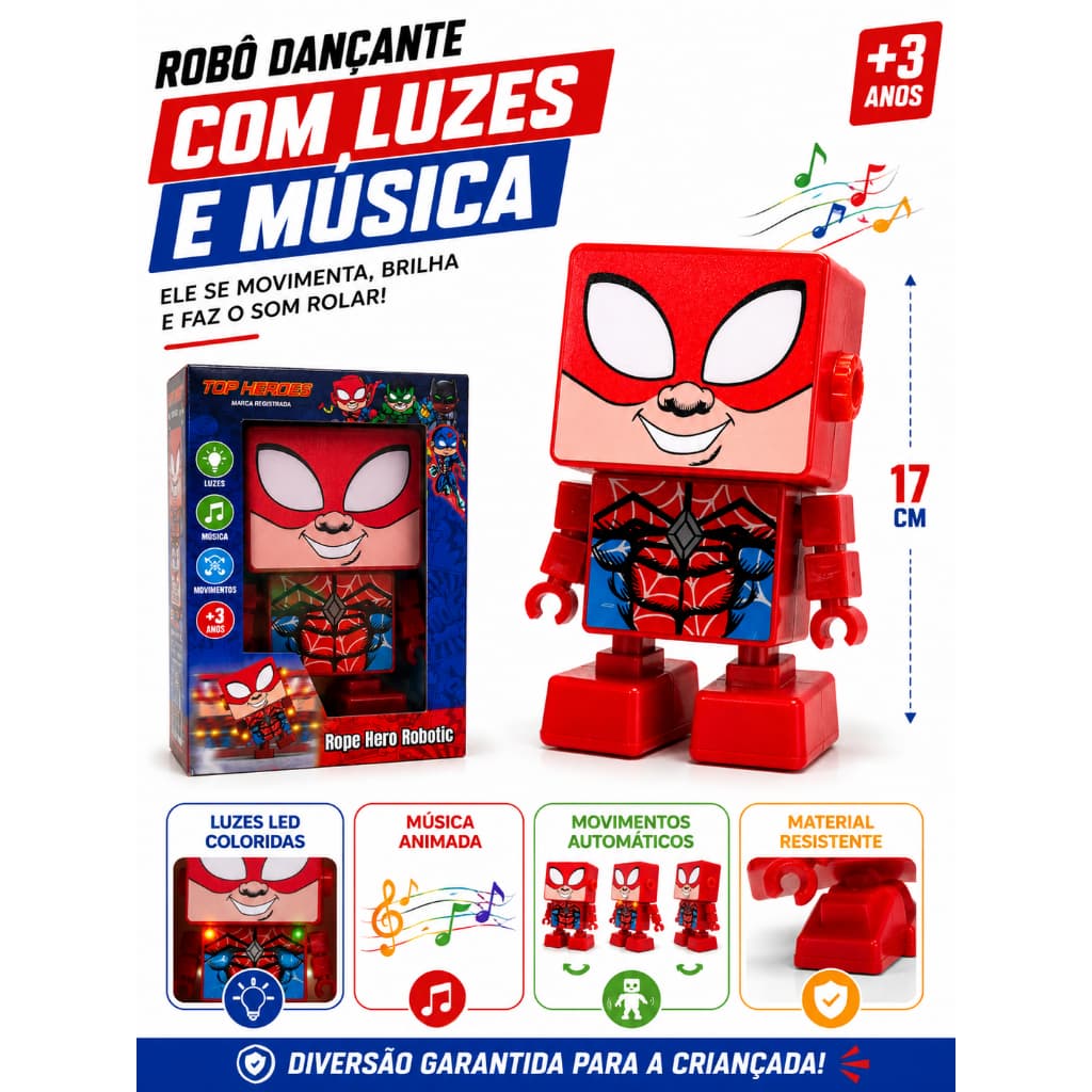 Importudo Robô Dançante Infantil com Luzes LED Música e Movimentos Automáticos +3 Anos