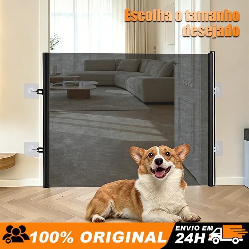 Tela de Proteção Retrátil Anti-pulo para Cachorro e Gato Ajustável 110cm/130cm/150cm Sem Furos Cerca