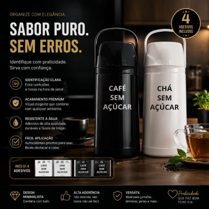 Adesivo Para Garrafa De Café E Chá - Kit com 4 adesivos