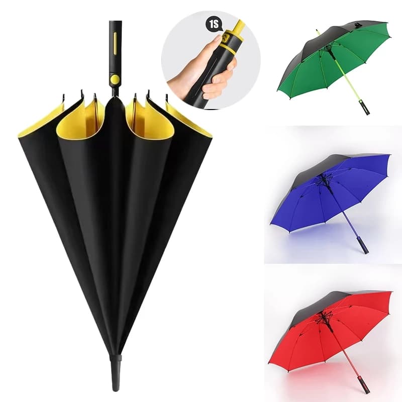 Guarda-Chuva Automático Grande de Golfe 10Varetas Fibra de Vidro, Blackout Proteção UV, Reforçado Resistente para Tempes