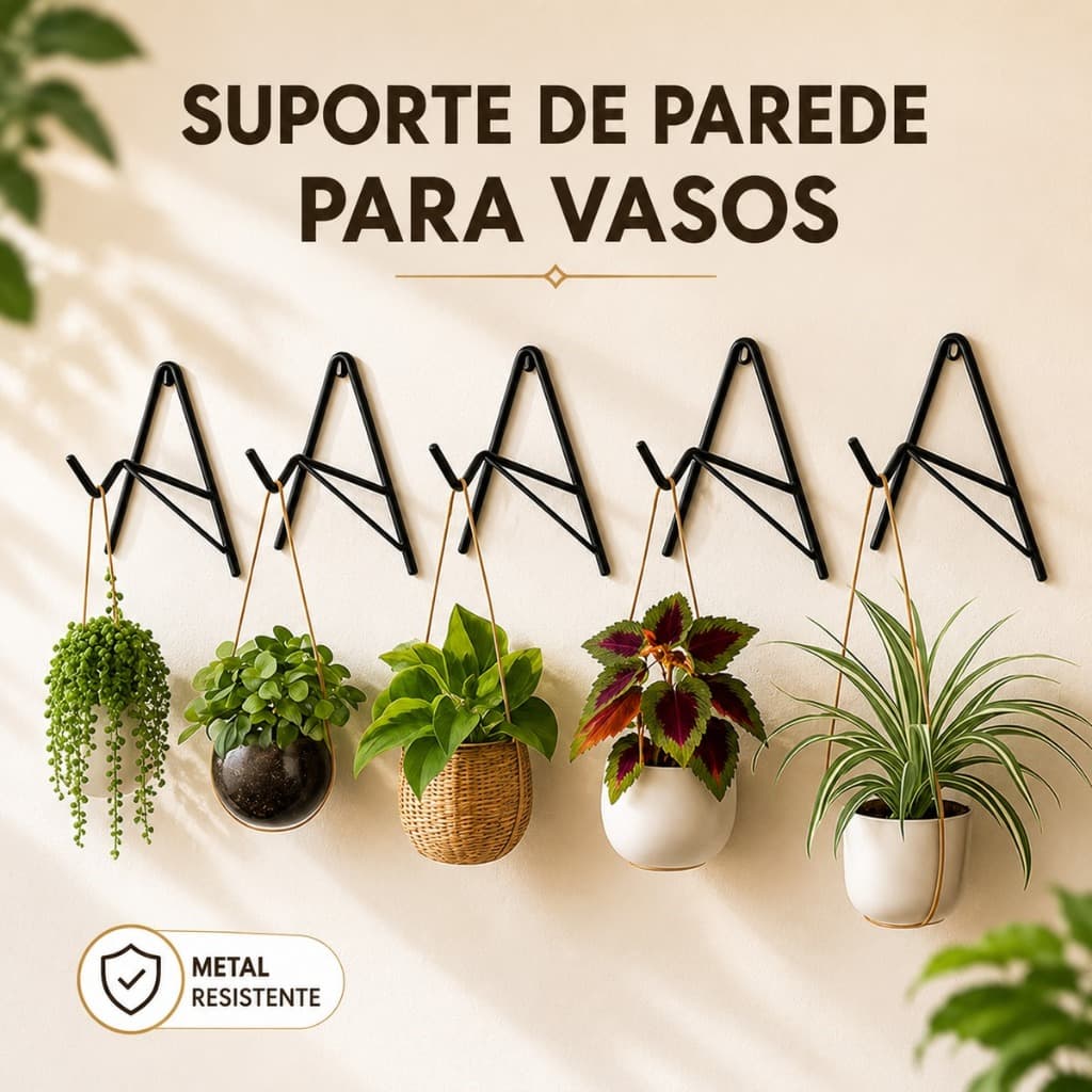 Kit 5 Gancho Suporte Para Vaso De Parede Ferro Preto Jardim Varanda Decoração Plantas
