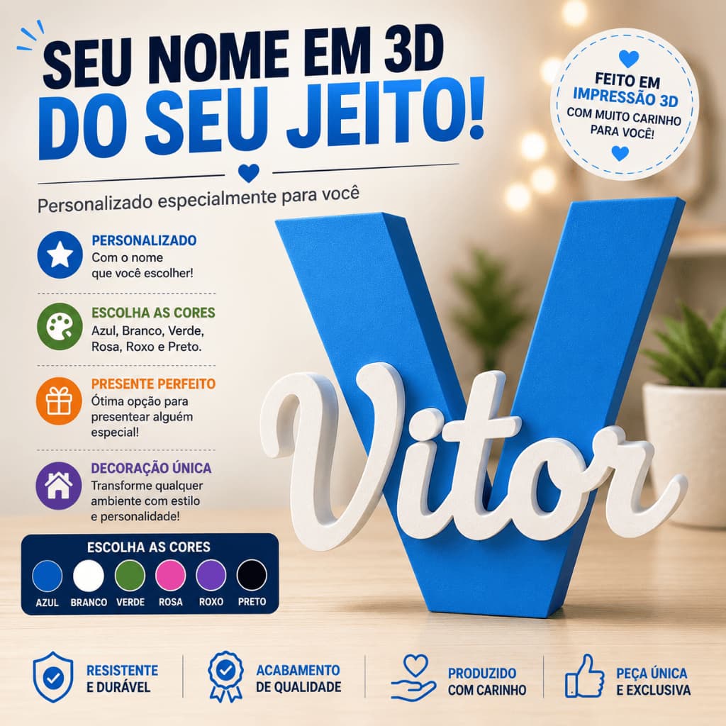 Letreiro Personalizado com Nome em Impressão 3D Decoração Quarto Festa Presente