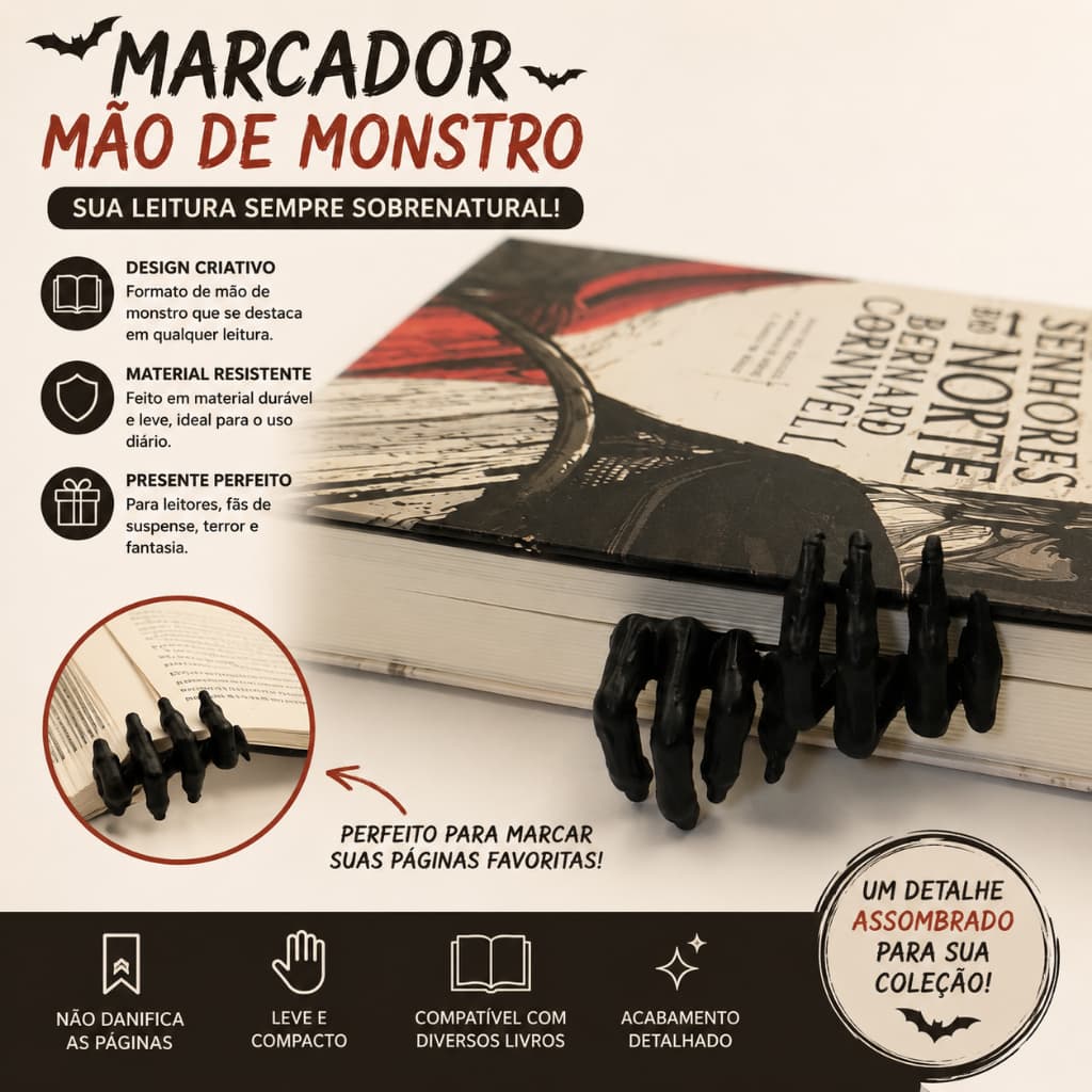 Marcador de Página Mão de Monstro 3D | Bookmark Criativo para Livros, HQs e Mangás