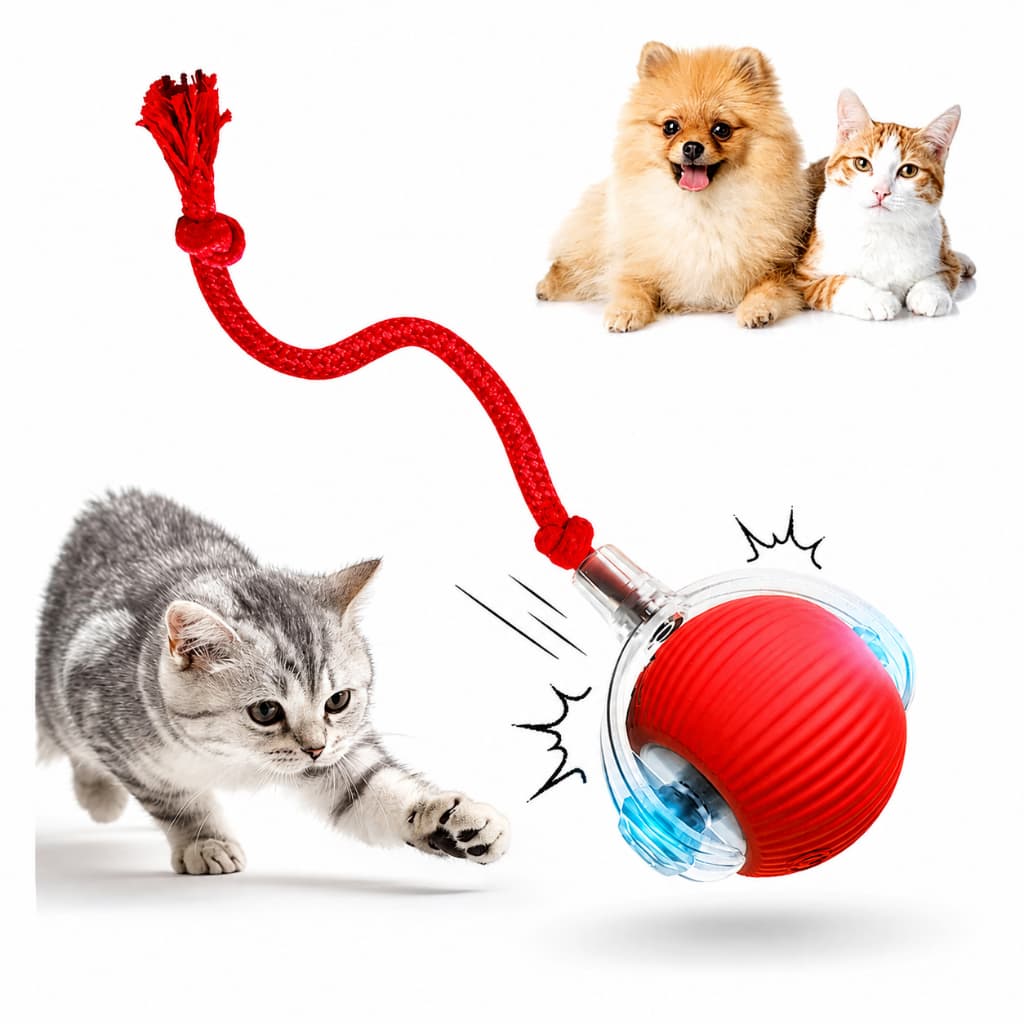 Bola elétrica com fio para gatos e cães, brinquedo interativo para pets.