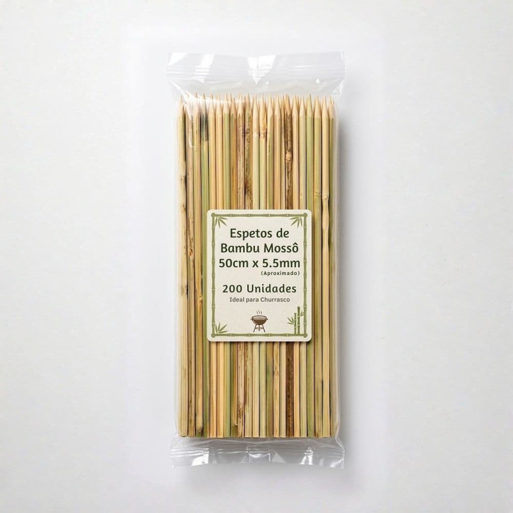 Espetos de Bambu Mossô: 50cm x Aprox 5.5mm - 200 Unidades