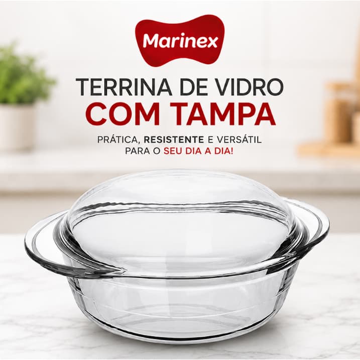 TRAVESSA REDONDA DE VIDRO COM TAMPA 2,3L