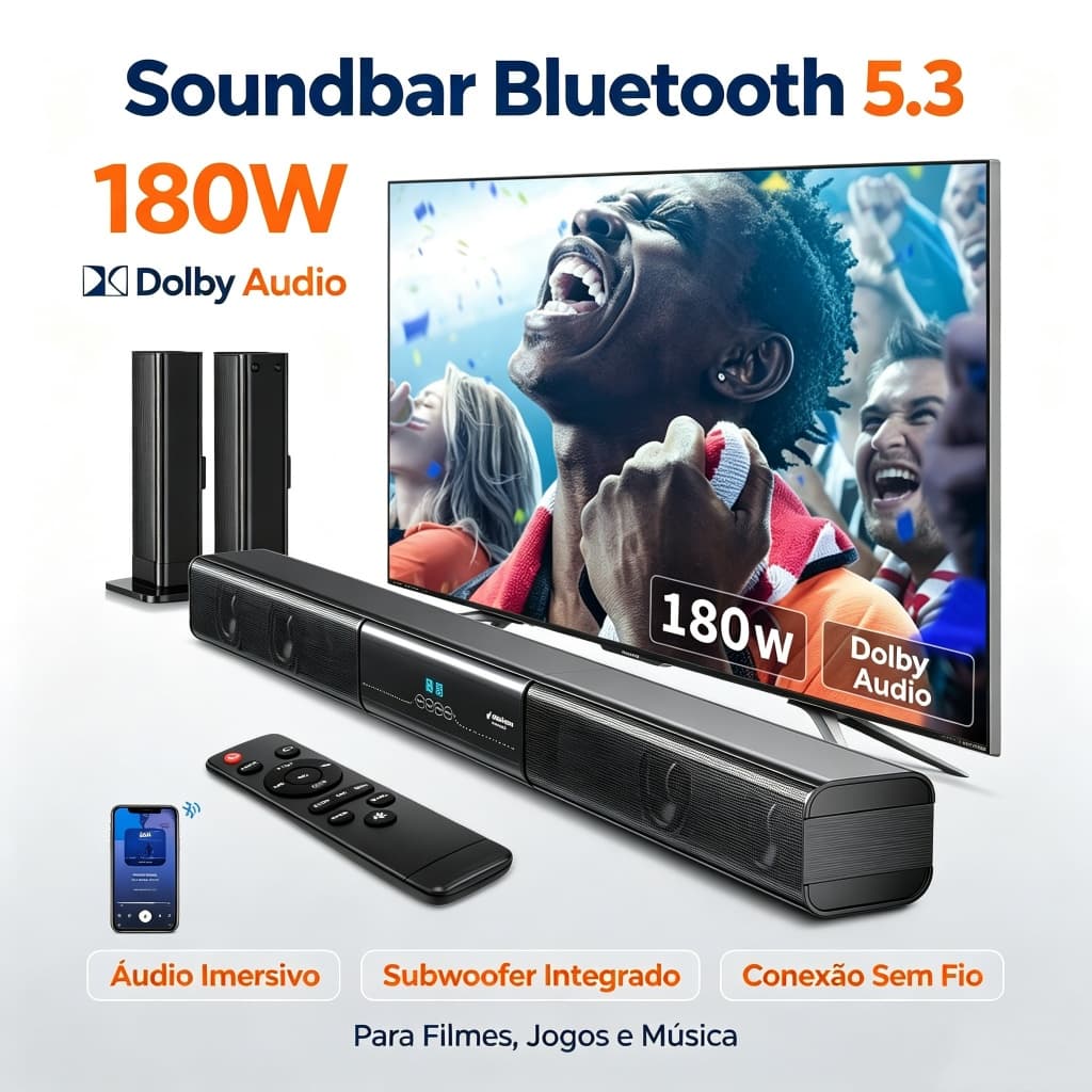Soundbar Caixa de Som PC Bluetooth RGB Computador Tv Televisão Controle de Som Potente